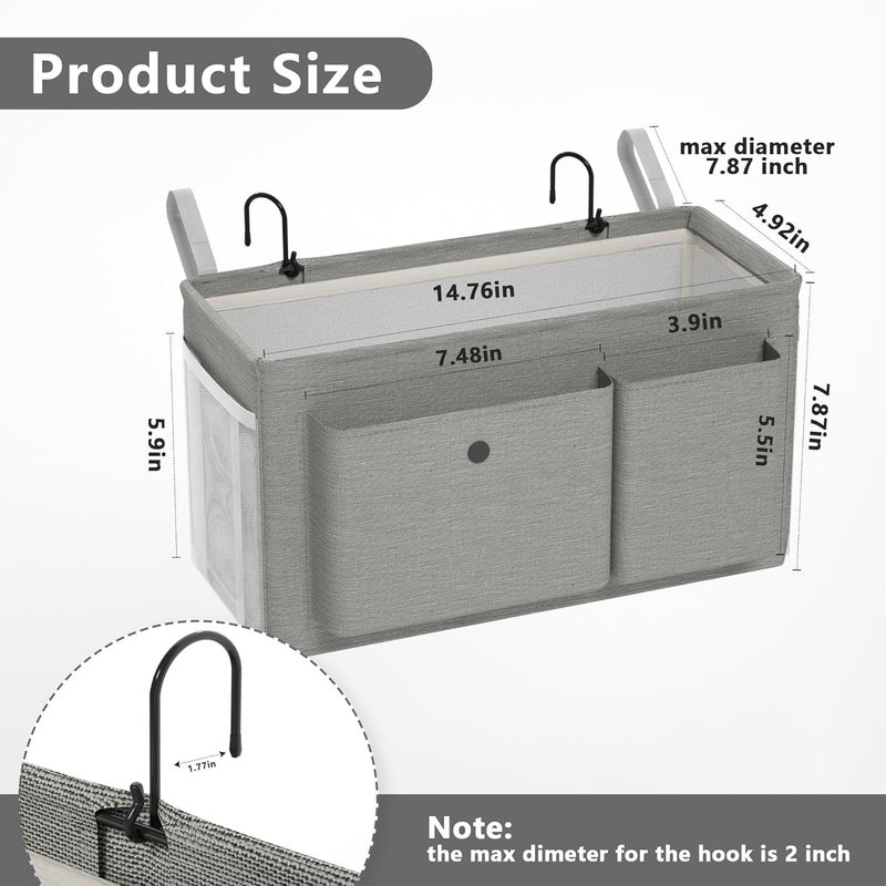 Edudif Bedside Caddy Bedside Organizer with Fixed Straps & Water Bottle Holder, Bunk Bed Caddy ideal for Home, Dorm, Hospital, Crib, Versatile Bedside Storage Solution (Grey 2pcs) - Image 2